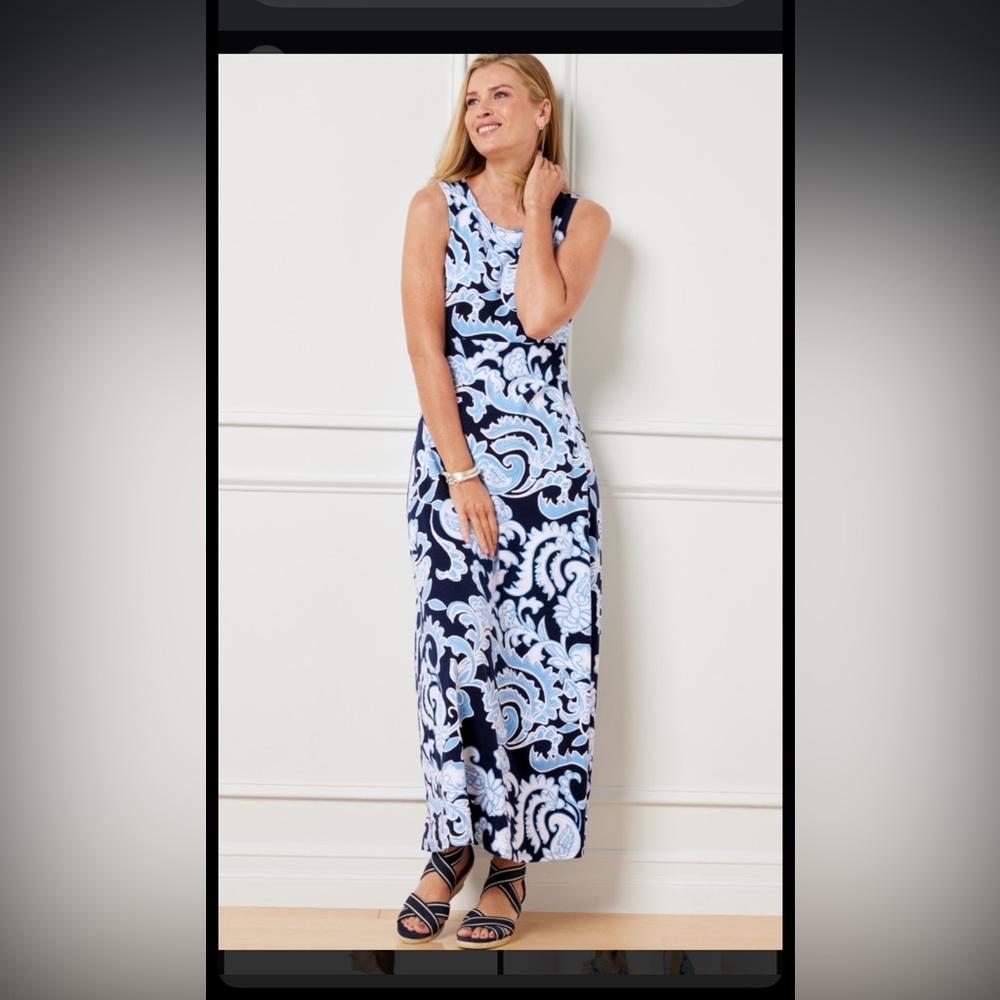 NWT Talbots 2X Navy/Lt. Blue Floral Maxi Dress with Criss-cross Back-Beautiful!